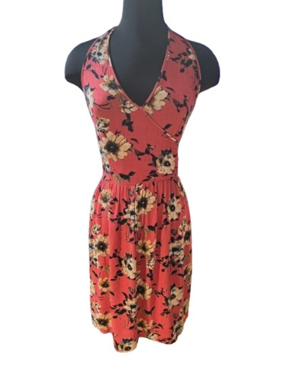 Xhilaration Coral Floral Halter Faux Wrap Dress SZ XXL